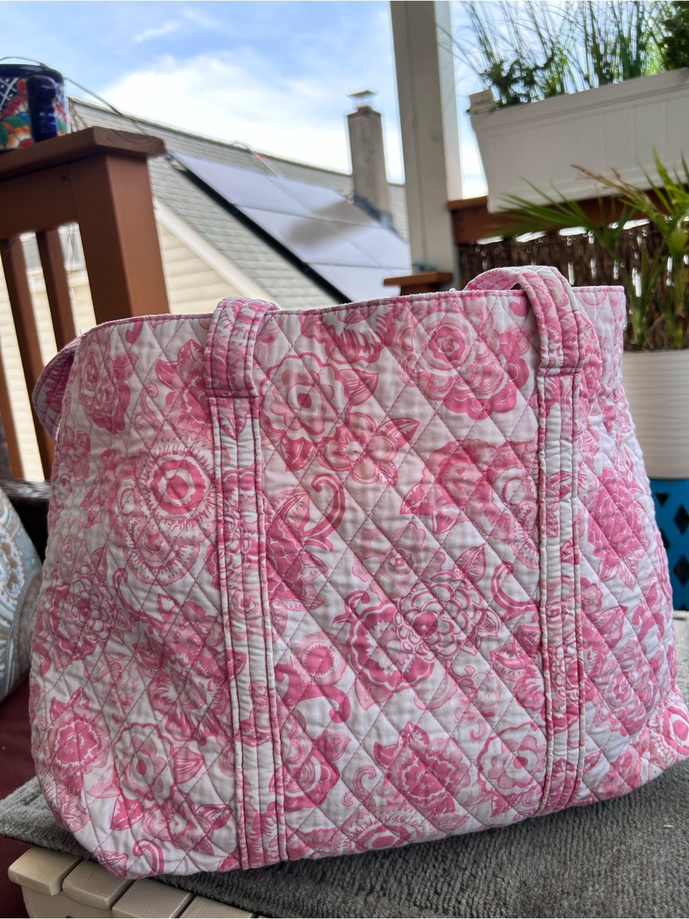 Quilted Pink Floral Tote Bag